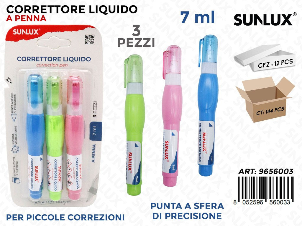 Sunlux Correttore Liquido Penna 3PCS 7ML Ass.