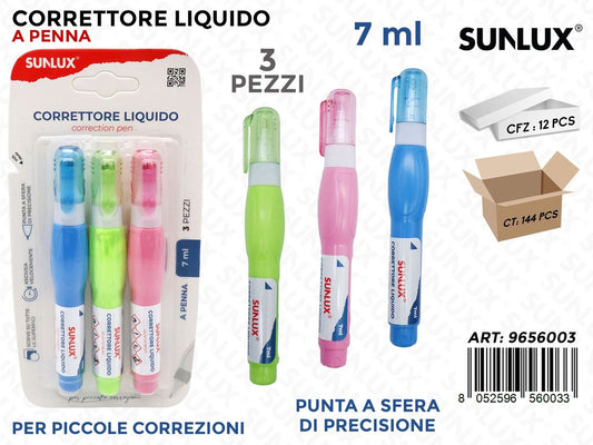 CORRETTORE LIQUIDO PENNA 3PCS 7ML ASS.