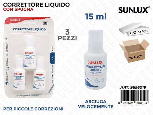 Sunlux Correttore Liquido c/Spugna 3PCS 15ML