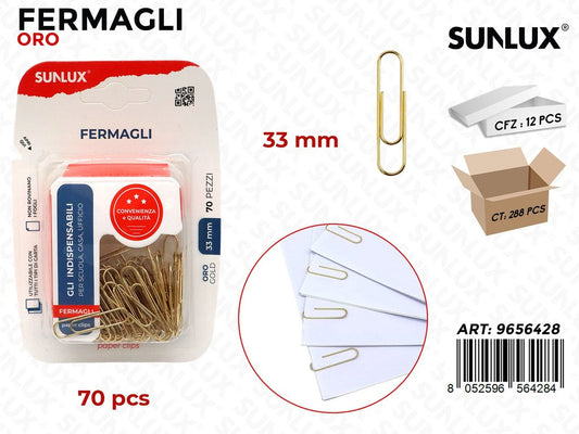 Sunlux Fermagli in Metallo Oro 70PCS 33MM