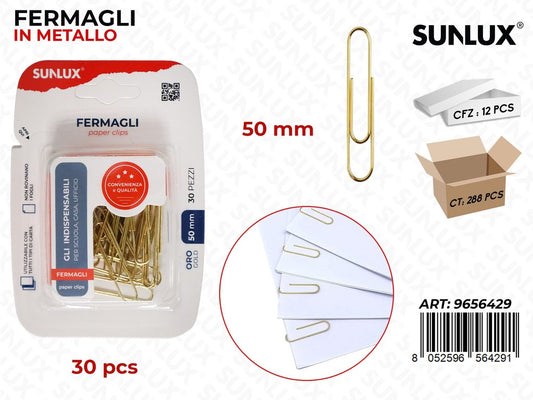 Sunlux Fermagli in Metallo Oro 30PCS 50MM