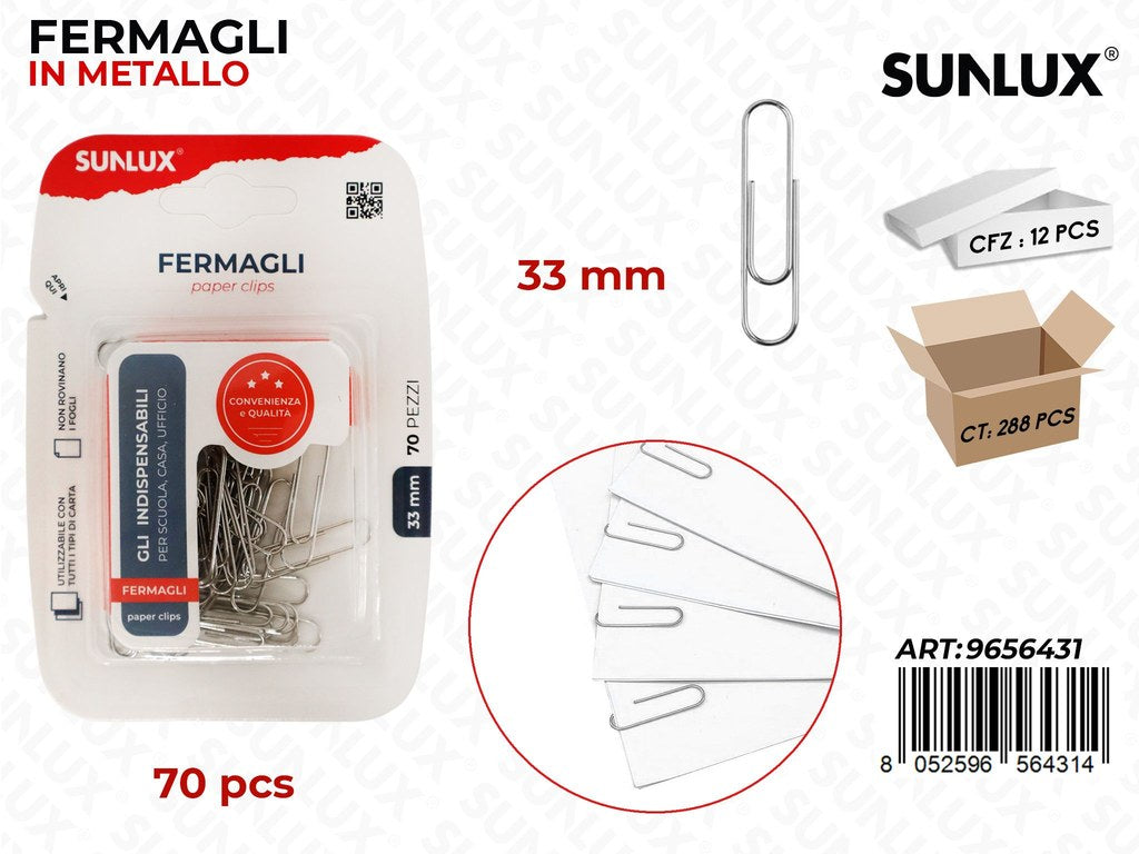 Sunlux Fermagli in Metallo 70PCS 33MM