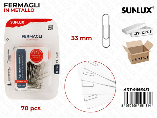 Sunlux Fermagli in Metallo 70PCS 33MM