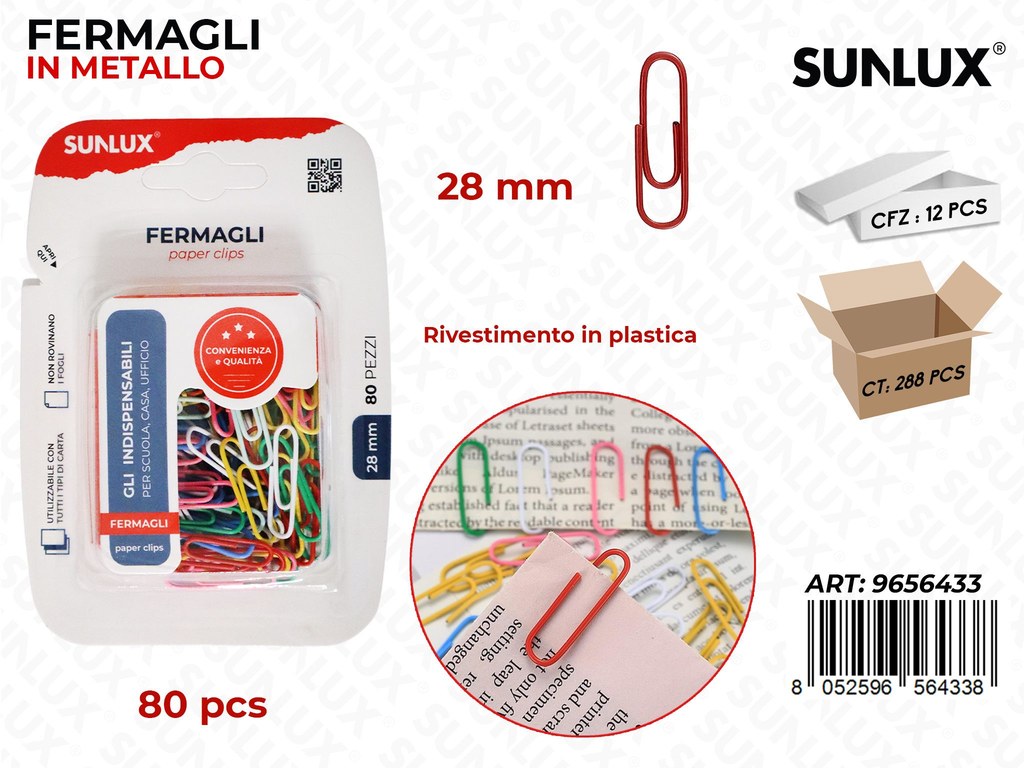 Sunlux Fermagli in Metallo Ass. 80PCS 28MM
