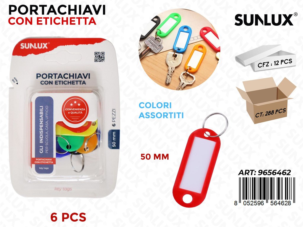 Sunlux Portachiavi c/ Etichetta Ass. 6PCS 50MM