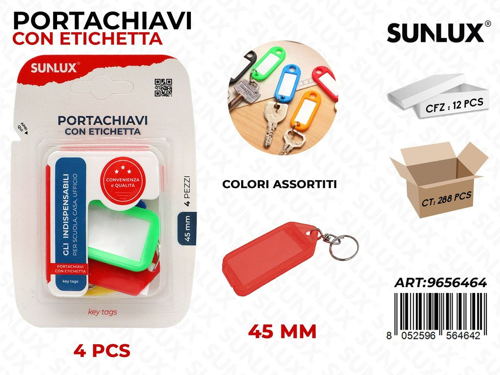 Sunlux Portachiavi c/Etichetta Ass. 4PCS 45MM