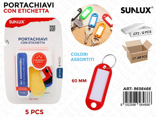 Sunlux Portachiavi c/Etichetta Ass. 5PCS 60MM
