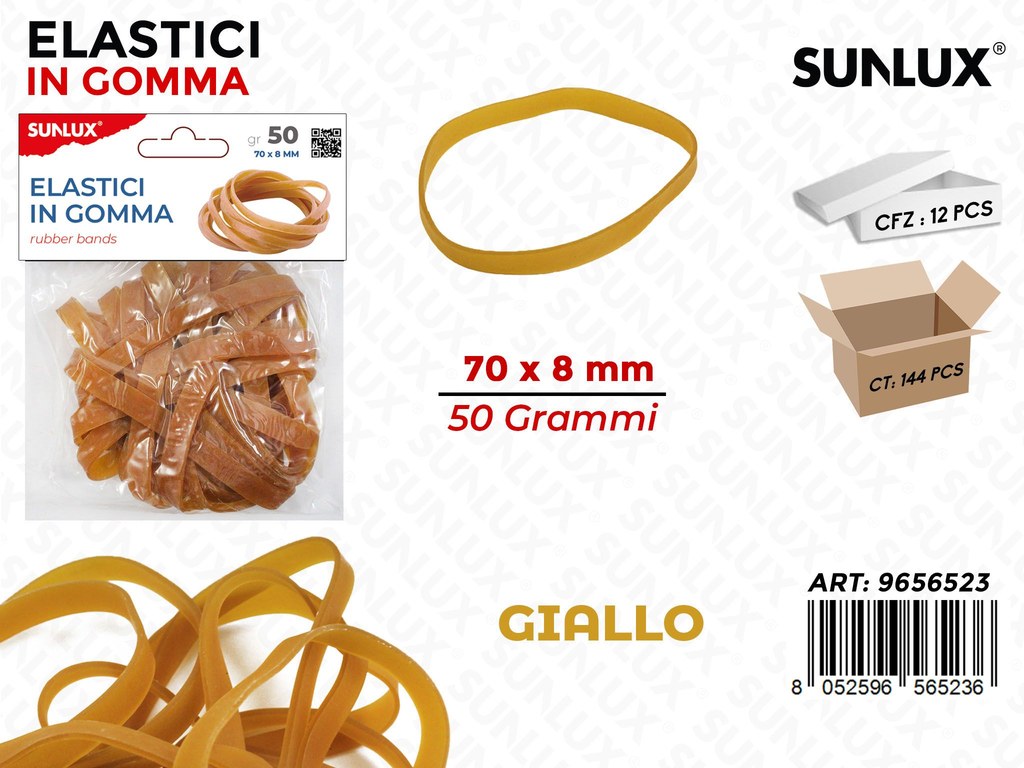 Sunlux Bl. Elastici in Gomma Giallo 70*8MM 50G