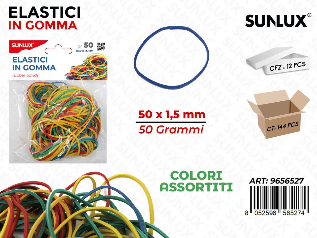 Sunlux Elastici in Gomma Ass. 50*1.5MM 50GR