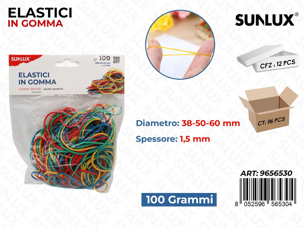 Sunlux Elastici in Gomma Ass. 100GR 38-50-60MM