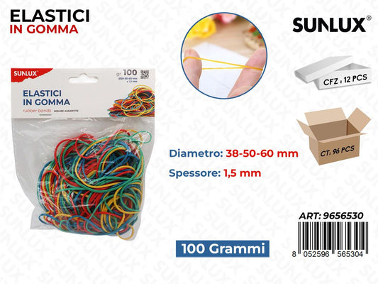 Sunlux Elastici in Gomma Ass. 100GR 38-50-60MM