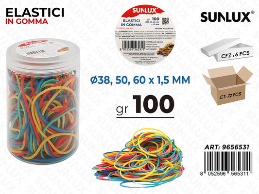 Sunlux Bar. Elastici in Gomma Ass. 100GR 38-50-60-1.5MM