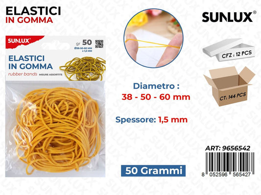 Sunlux Bl. Elastici in Gomma Giallo 38-50-60MM 1.5MM 50G
