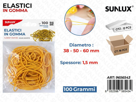 Sunlux Bl. Elastici in Gomma Giallo 38-50-60MM 1.5MM 100G