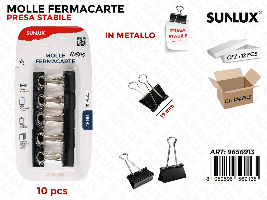 Sunlux Molle Fermacarte Nero 10PCS 19MM