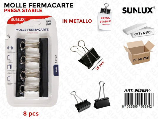 Sunlux Molle Fermacarte Nero 8PCS 25MM