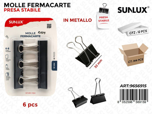 Sunlux Molle Fermacarte Nero 6PCS 32MM