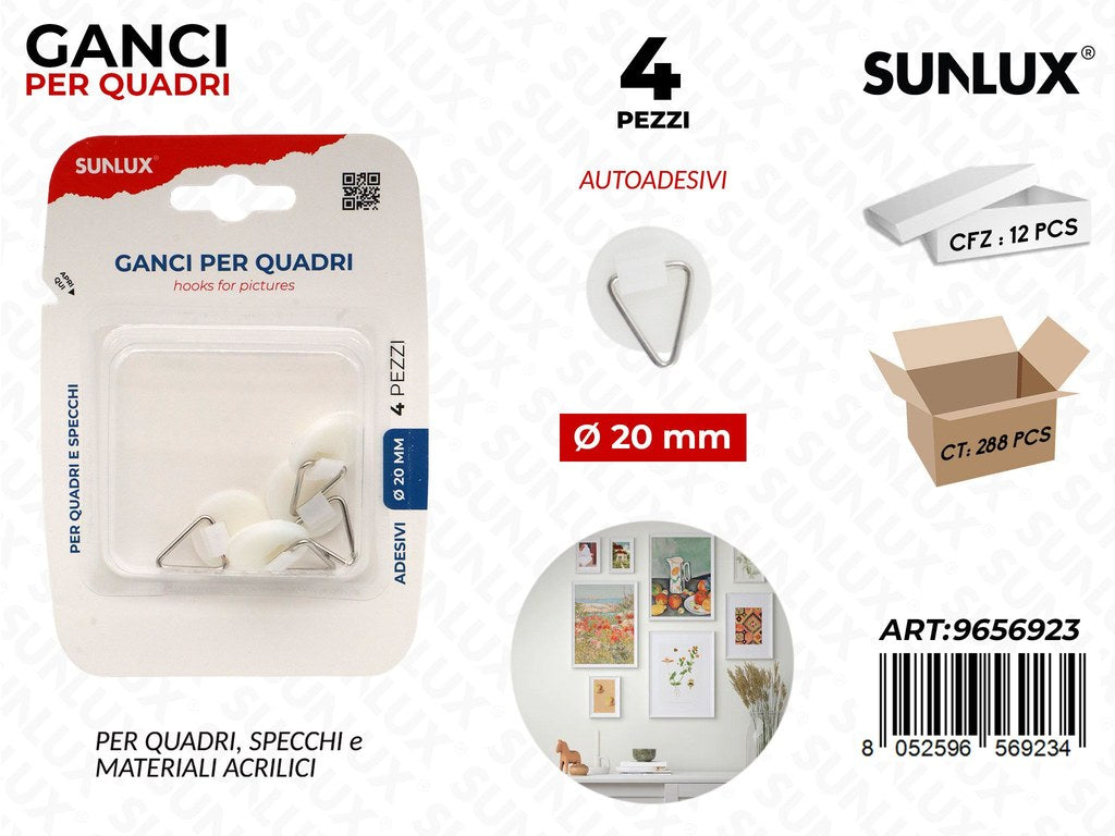 Sunlux Ganci per Quadri Autoadv 4PCS D.20MM