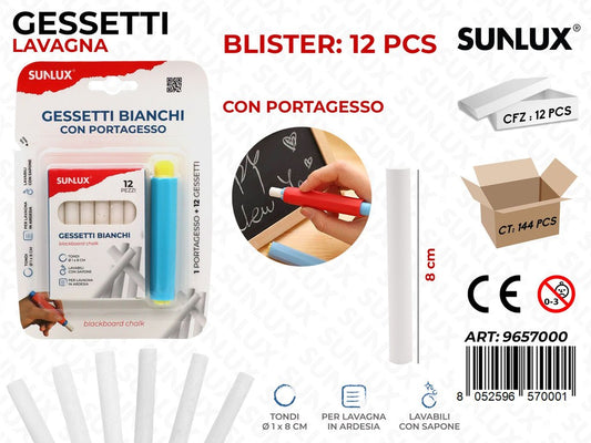 Sunlux Gessetti Lavagna 12PCS c/ P.gesso 8CM