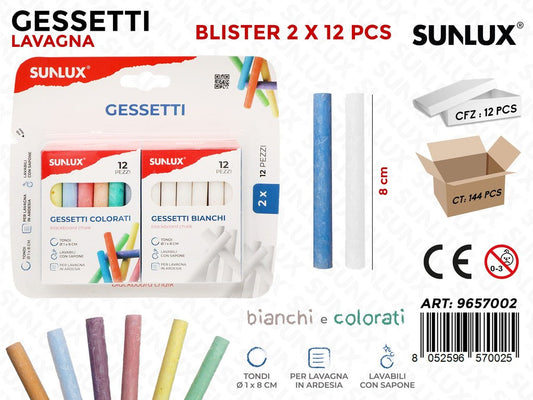 Sunlux Gessetti Lavagna 24PCS Bia-col. Ass. 8CM
