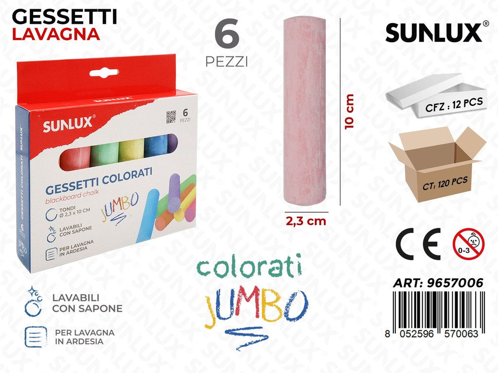 Sunlux Gessetti Lavagna 6PCS Col. Ass. 10*2.3CM