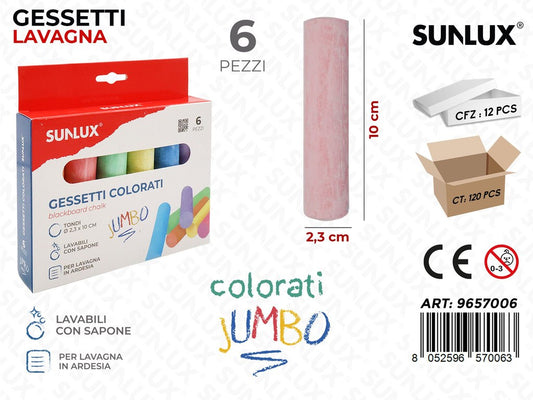 Sunlux Gessetti Lavagna 6PCS Col. Ass. 10*2.3CM