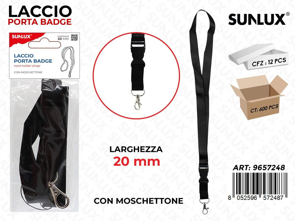 Sunlux Laccio Porta Badge Nero 20MM