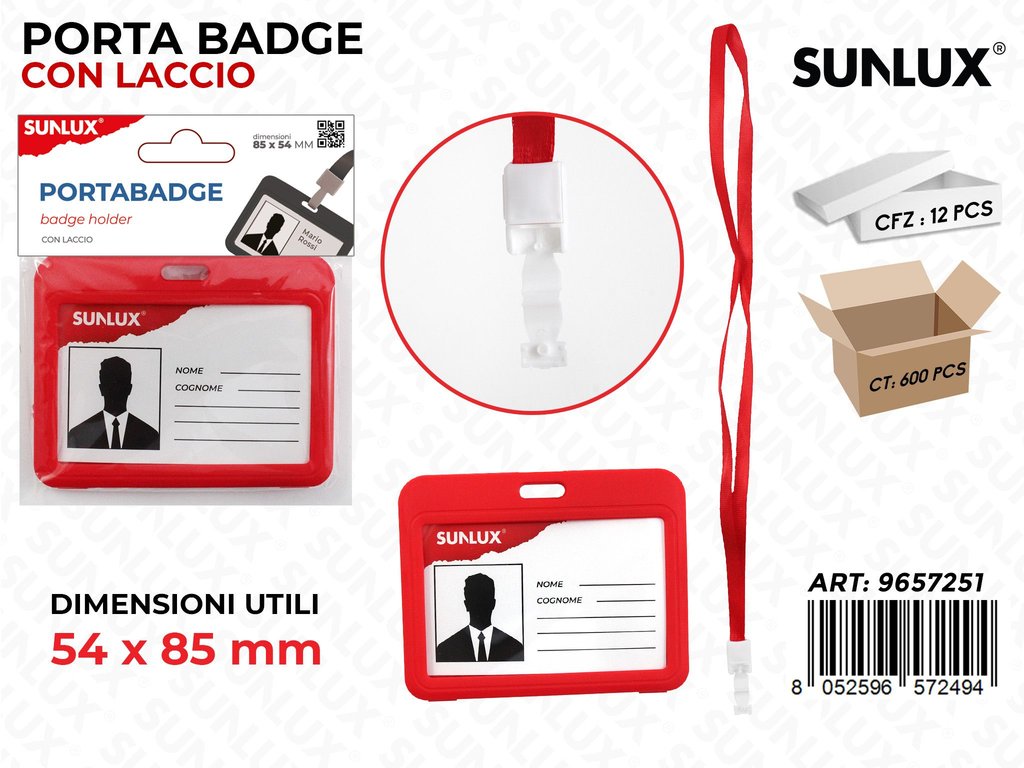Sunlux Porta Badge c/ Laccio Rosso 54*85MM