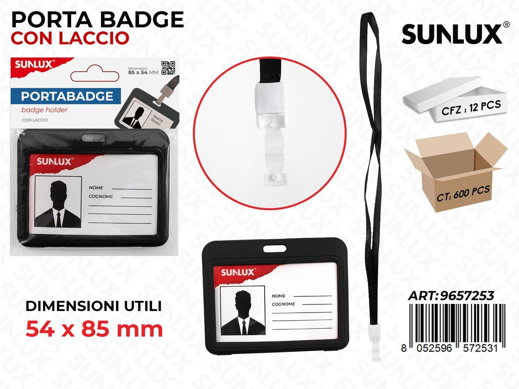 Sunlux Porta Badge c/ Laccio Nero Mis. 54*85MM