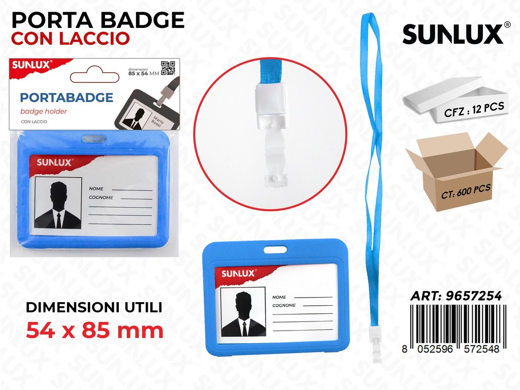 Sunlux Porta Badge c/ Laccio Azzurro 54*85MM