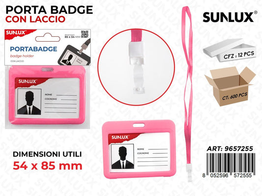 Sunlux Porta Badge c/ Laccio Rosa 54*85MM