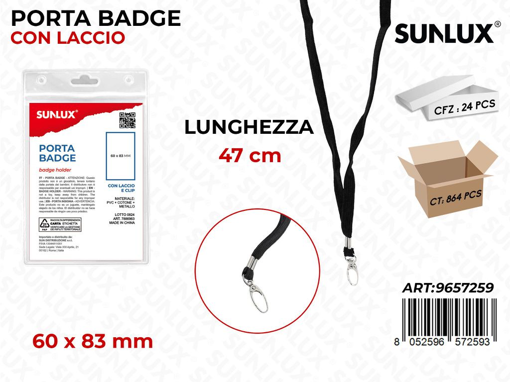 Sunlux Porta Badge c/Laccio Nero 47CM*60*83MM