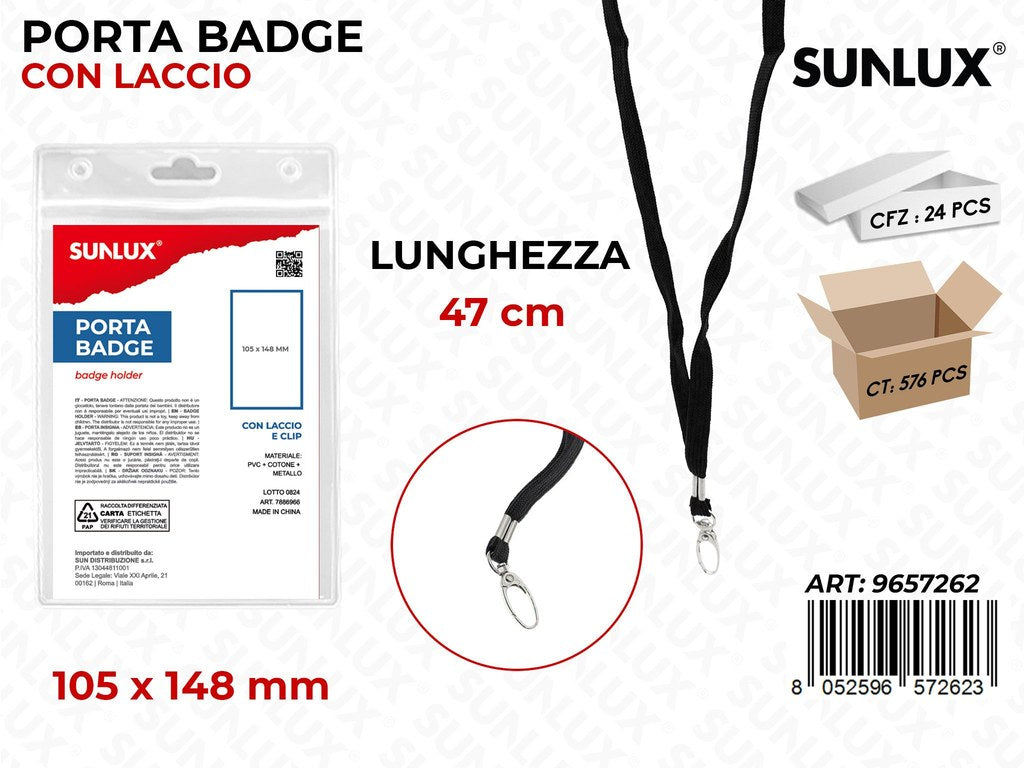 Sunlux Porta Badge c/ Laccio Nero 105*148MM