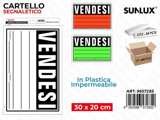 Sunlux Cartello Vendesi Ass. 30*20CM
