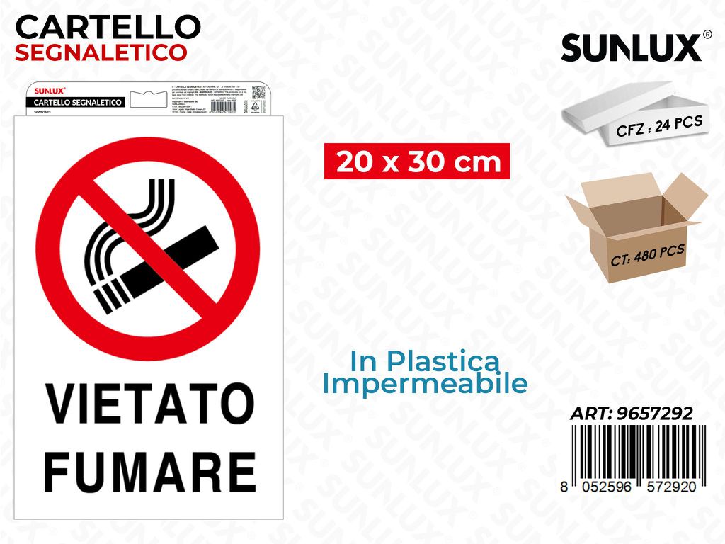 Sunlux Cartello Segn. Vietato Fumare 20*30CM