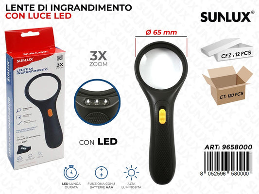Sunlux Lente di Ingrandimento c/Led Zoom 3X