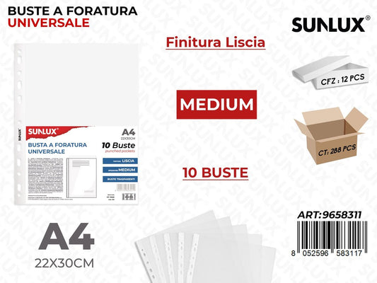 Sunlux Buste Forate Uni. Liscia Medium 22*30CM A4 10PCS