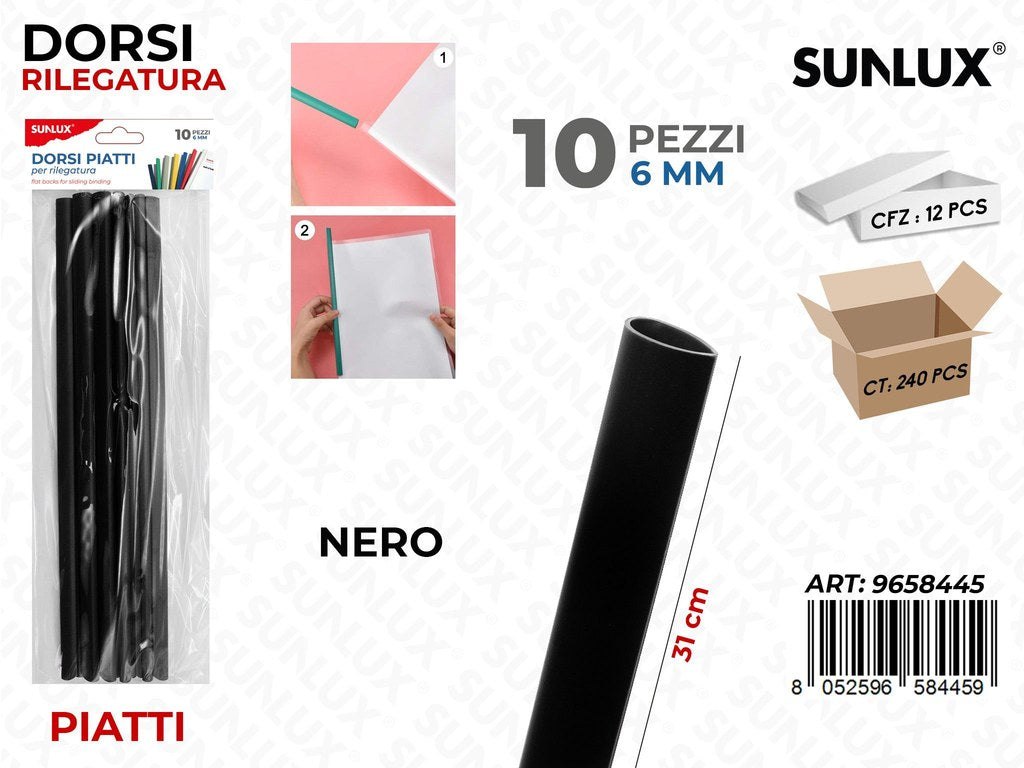 Sunlux Dorsi Piatti Rilegatura Nero 10PCS 6MM*31CM