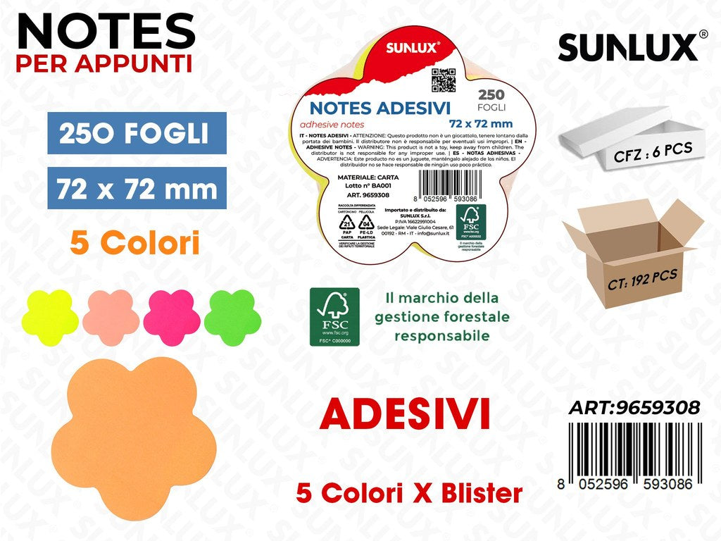 Sunlux Notes Adbv 5COL. X Bl. 250FF 72*72MM