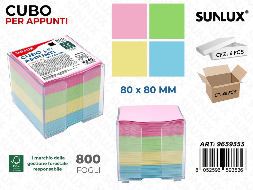 CUBO PER APPUNTI PASTEL ASS. 800FF 80*80MM