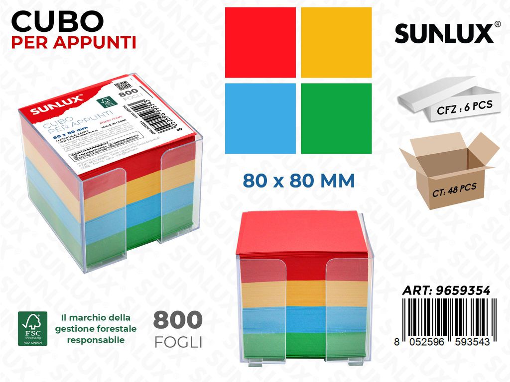Sunlux Cubo per Appunti 800FF Ass. 80*80MM