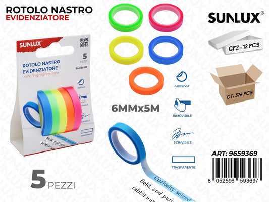 Sunlux Rot. Nastro Evidenziatore 5PCS 6MM*5MT