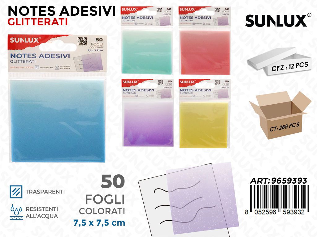 Sunlux Notes Adv Glitter Col.ass. 50FF 7.5*7.5CM