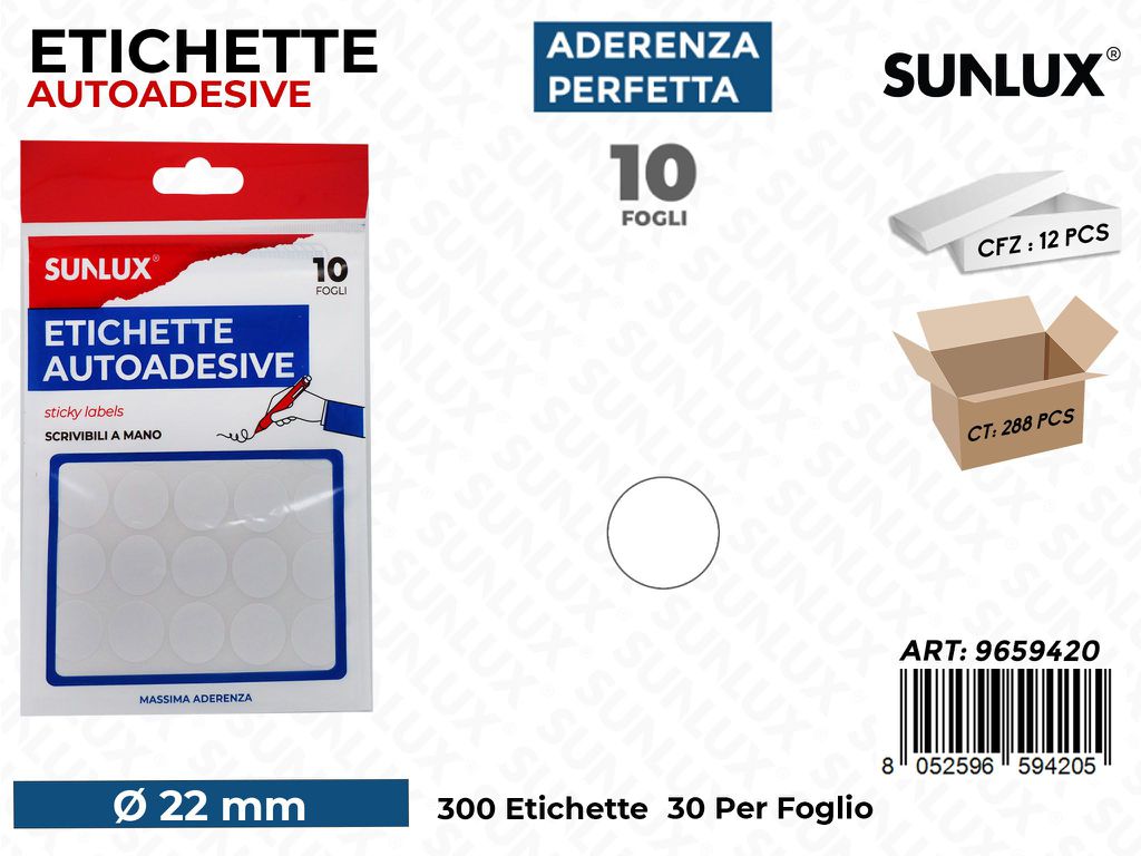 Sunlux Etichette Autoadv 300PCS 10FF D.22MM