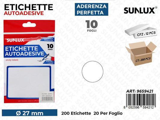 Sunlux Etichette Autoadv 200PCS D.27MM 10FF