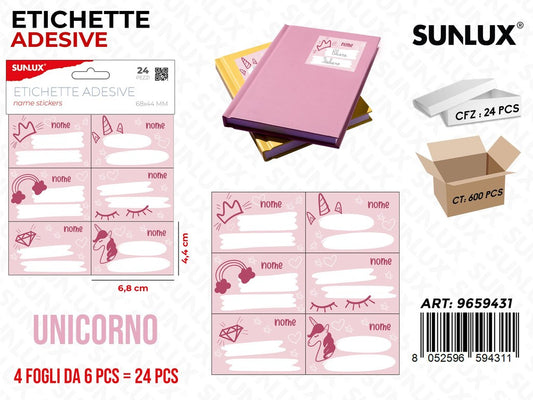 Sunlux Etichette Adv Unicorno 24PCS Ass. 6.8*4.4CM