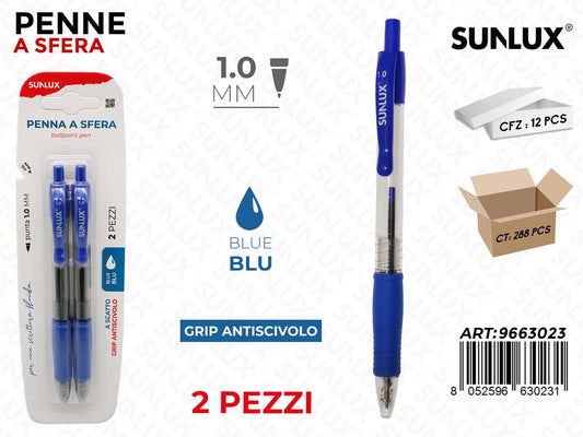 Sunlux Penna Sfera Scatto Blu 2PCS 1.0MM
