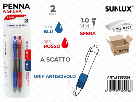 Sunlux Penna Sfera Blu-rosso 2PCS 1.0MM
