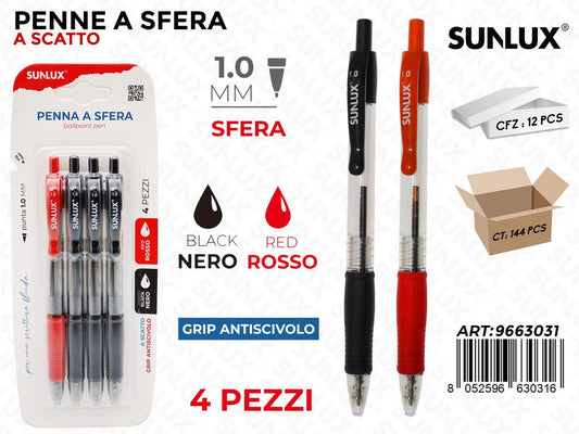 Sunlux Penna a Scatto Nero-rosso 4PCS 1.0MM