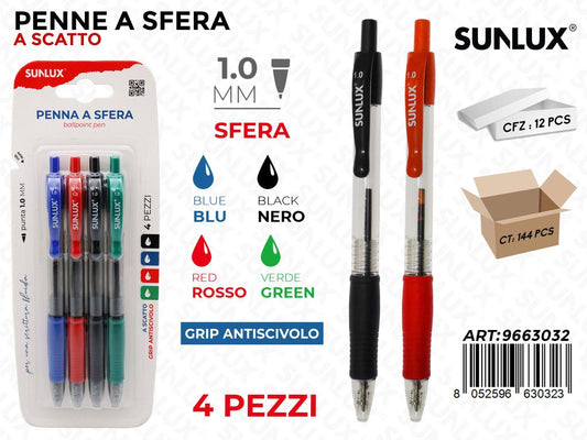 Sunlux Penna Sfera a Scatto 4 Colori 4PCS